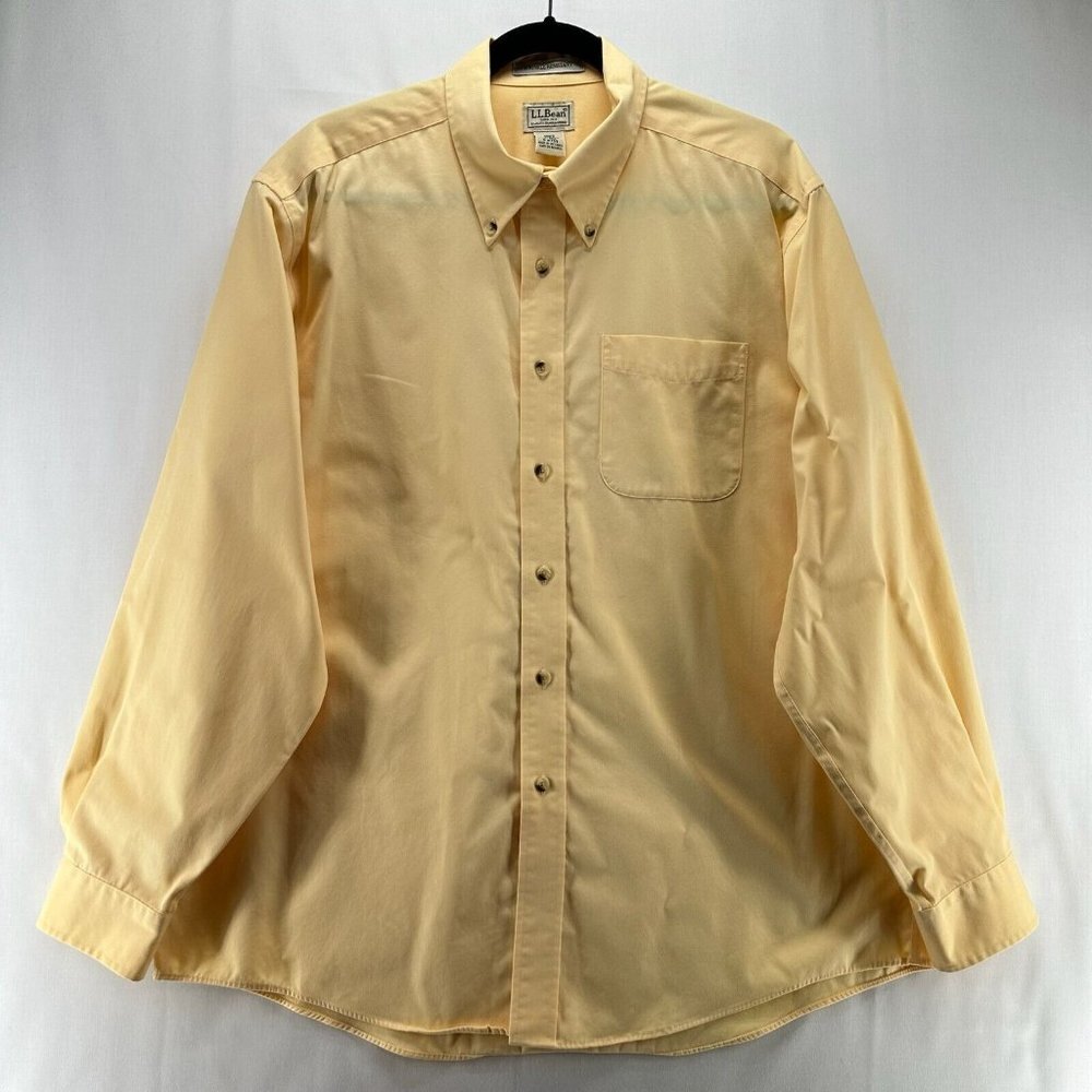 LL BEAN Shirt Mens Sz L Wrinkle Resistant Button Down Long Sleeve Cotton Yellow